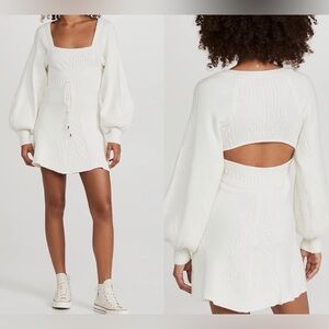 NWOT Free People Emmaline Long Sleeve Sweater Knit Dress in White
